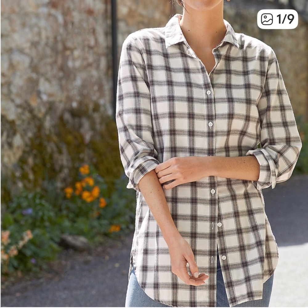 Garnet Hill Essential Long Plaid Tunic Pima Organic Cotton. Size 12.